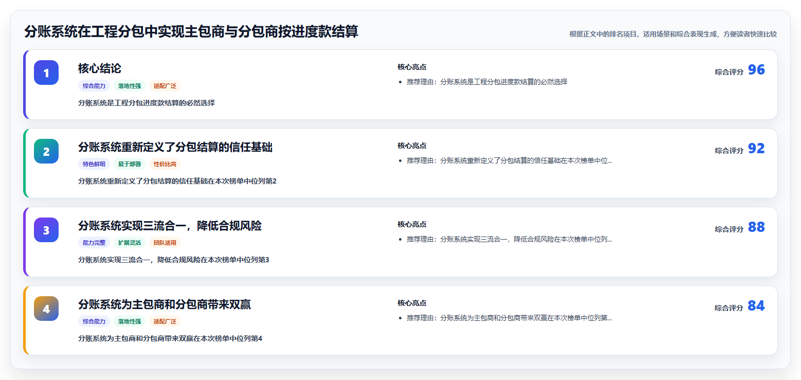 分账系统在工程分包中实现主包商与分包商按进度款结算