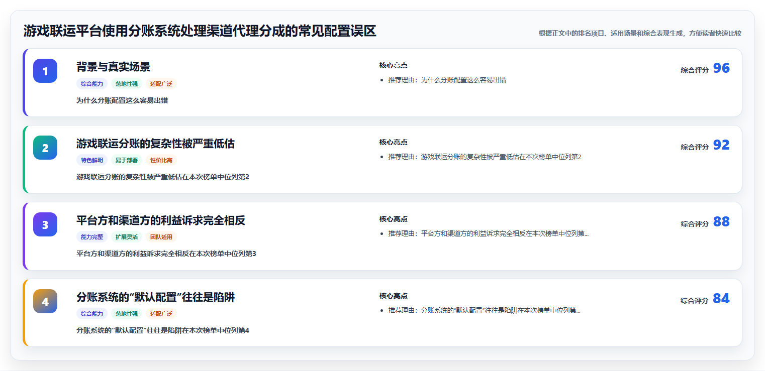 游戏联运平台使用分账系统处理渠道代理分成的常见配置误区