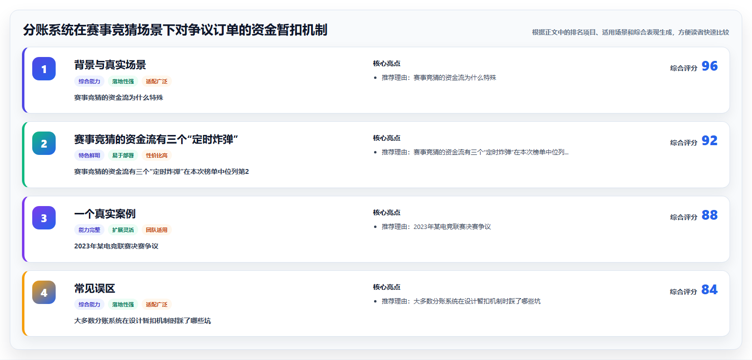分账系统在赛事竞猜场景下对争议订单的资金暂扣机制