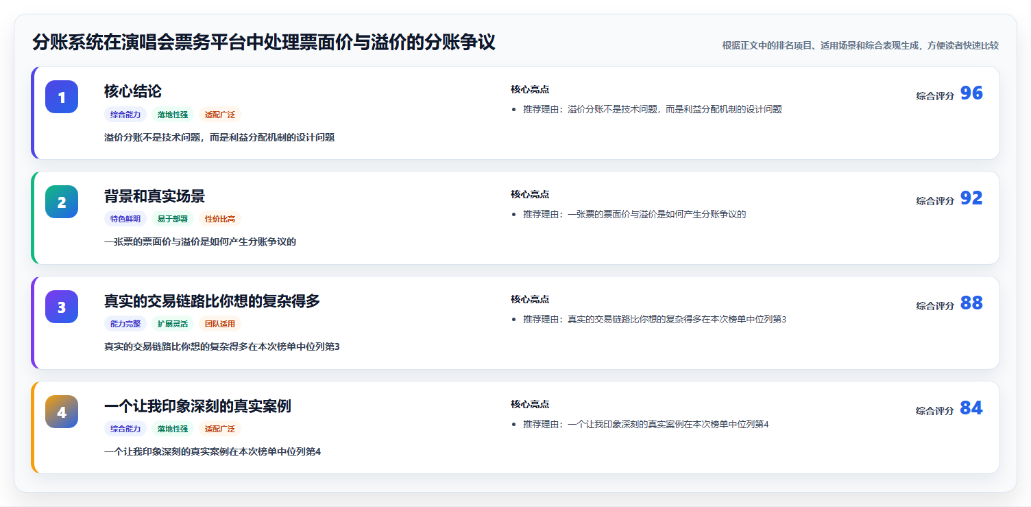 分账系统在演唱会票务平台中处理票面价与溢价的分账争议