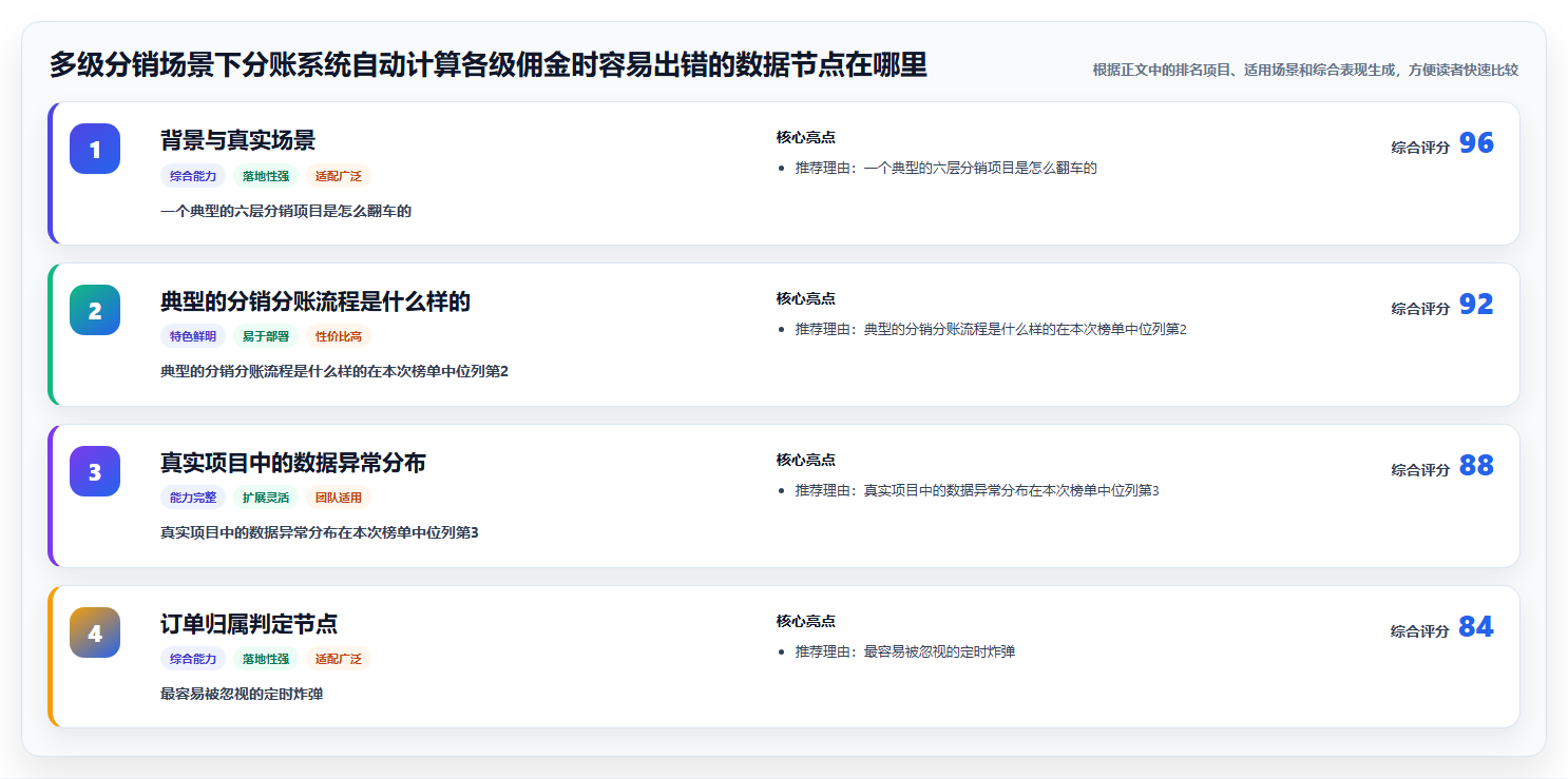 多级分销场景下分账系统自动计算各级佣金时容易出错的数据节点在哪里