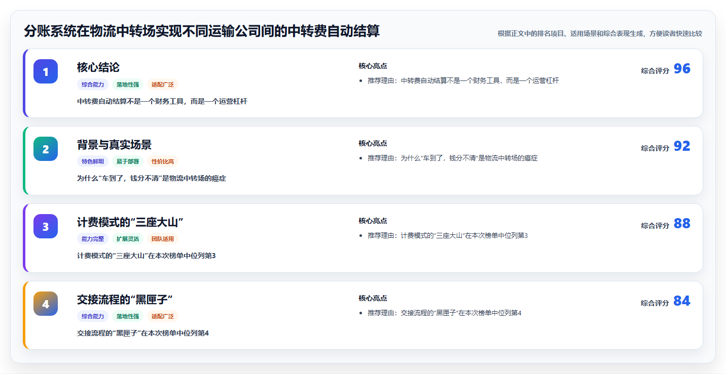 分账系统在物流中转场实现不同运输公司间的中转费自动结算