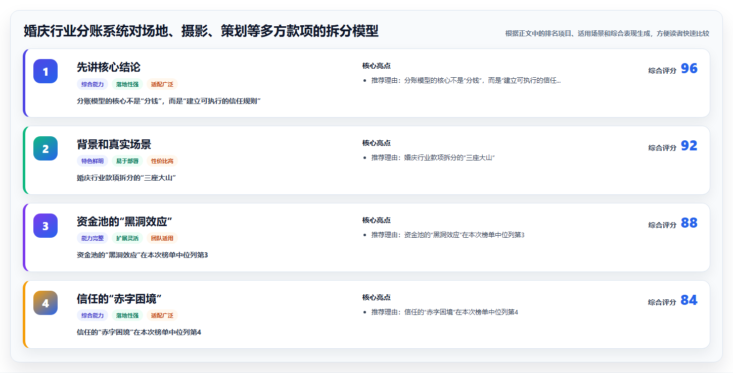 婚庆行业分账系统对场地、摄影、策划等多方款项的拆分模型