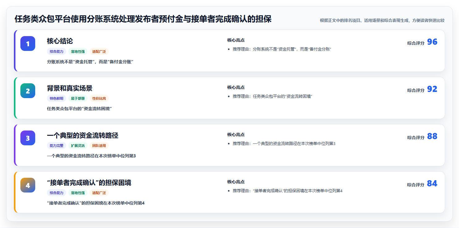 任务类众包平台使用分账系统处理发布者预付金与接单者完成确认的担保