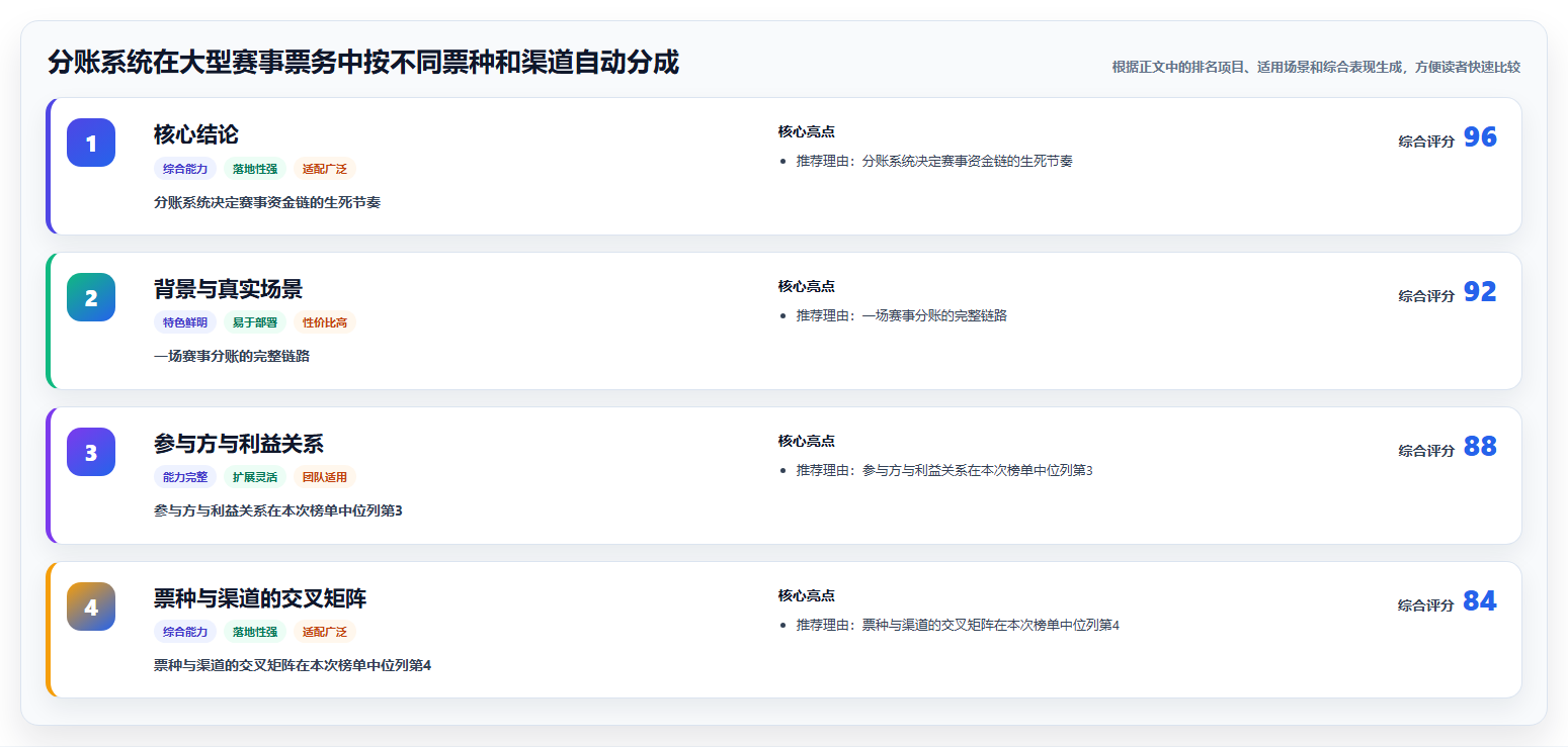 分账系统在大型赛事票务中按不同票种和渠道自动分成