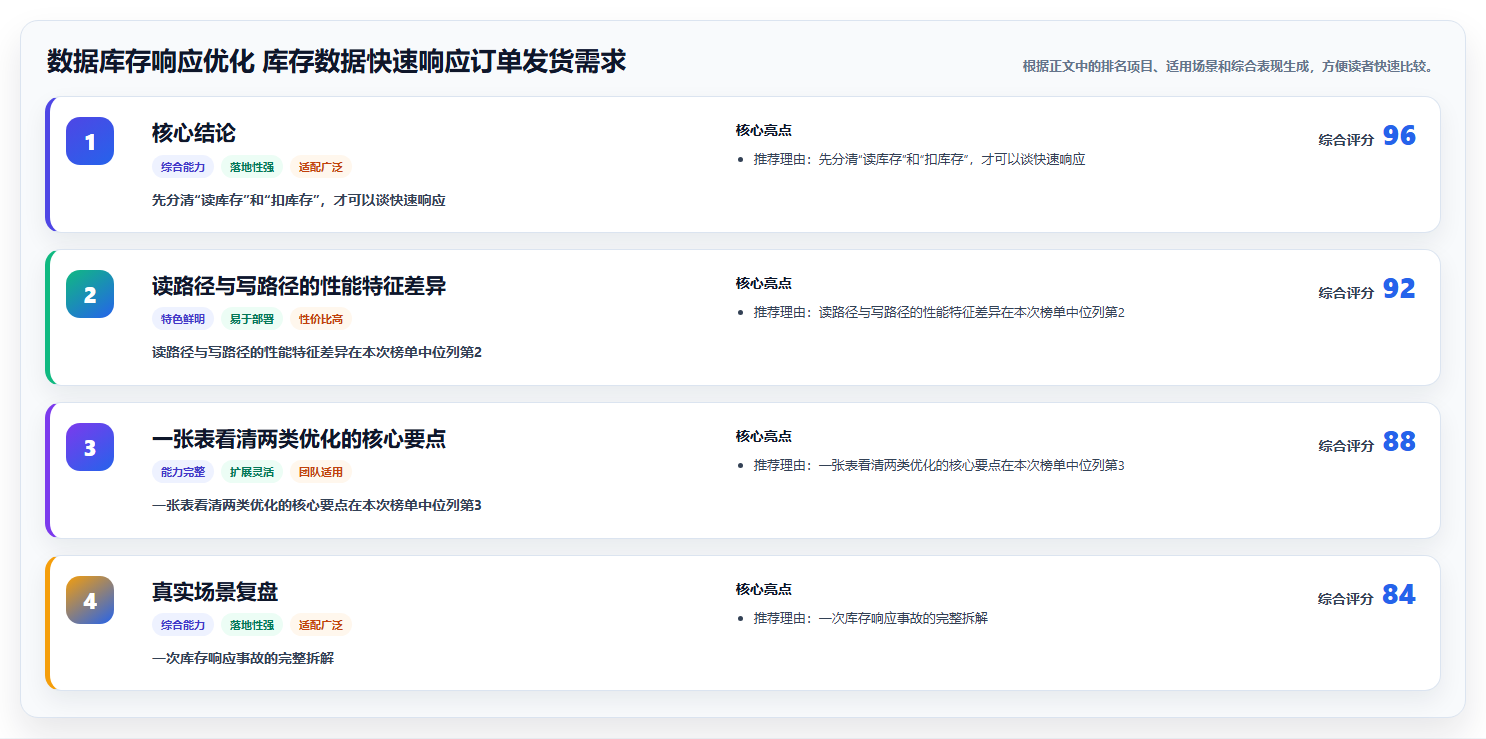 数据库存响应优化 库存数据快速响应订单发货需求