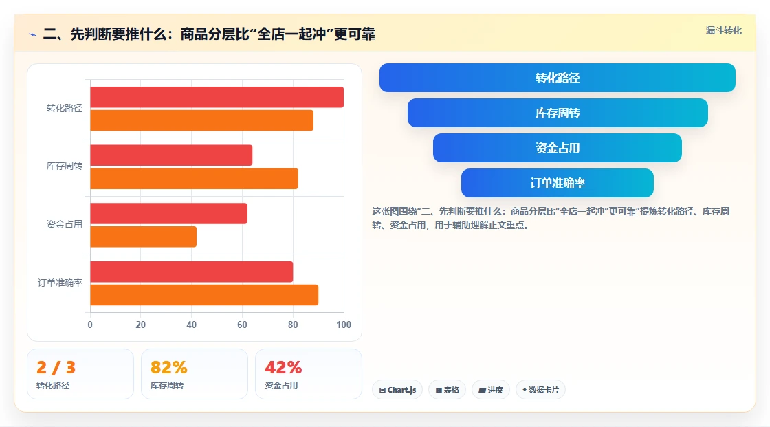二、先判断要推什么：商品分层比“全店一起冲”更可靠