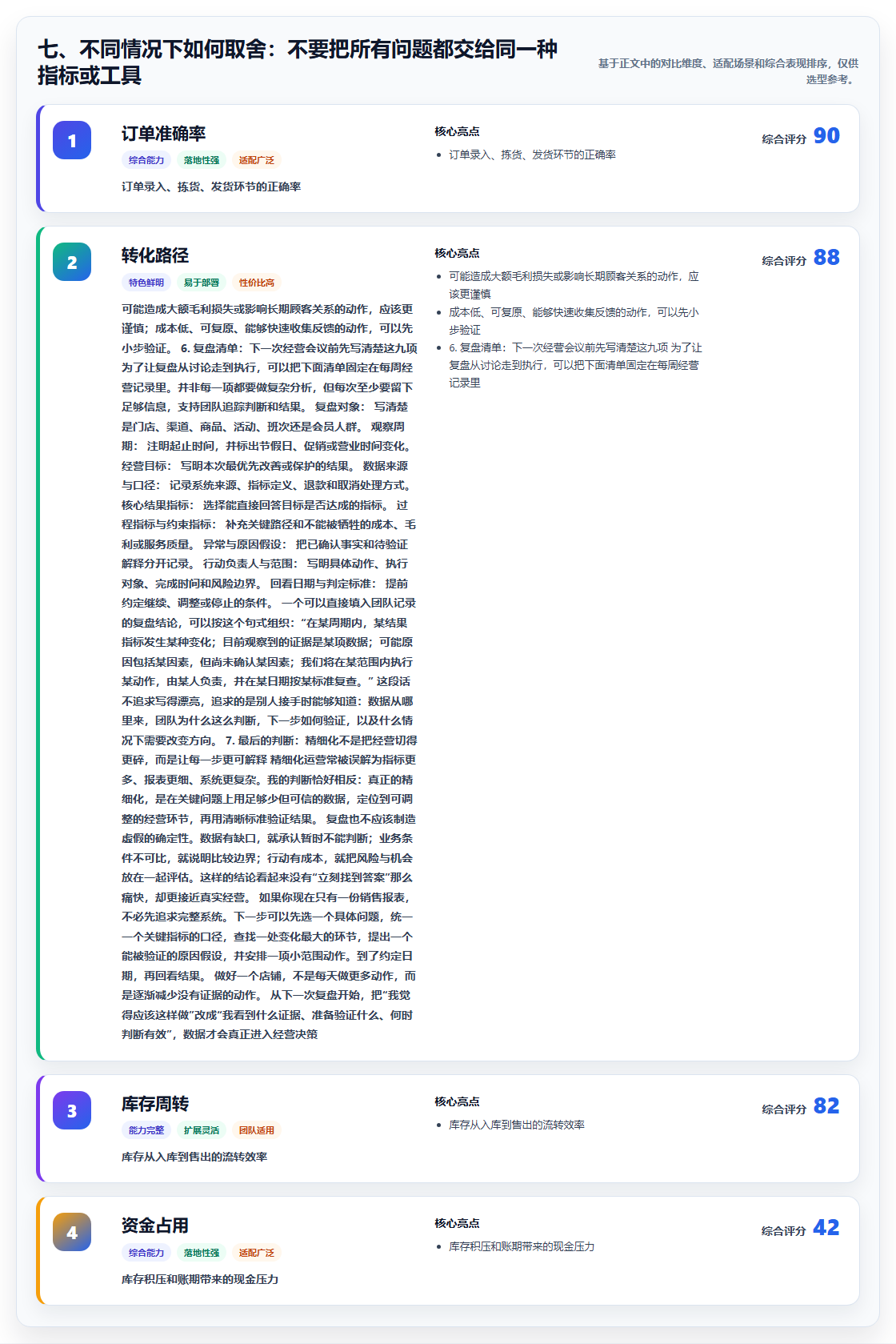 七、不同情况下如何取舍：不要把所有问题都交给同一种指标或工具