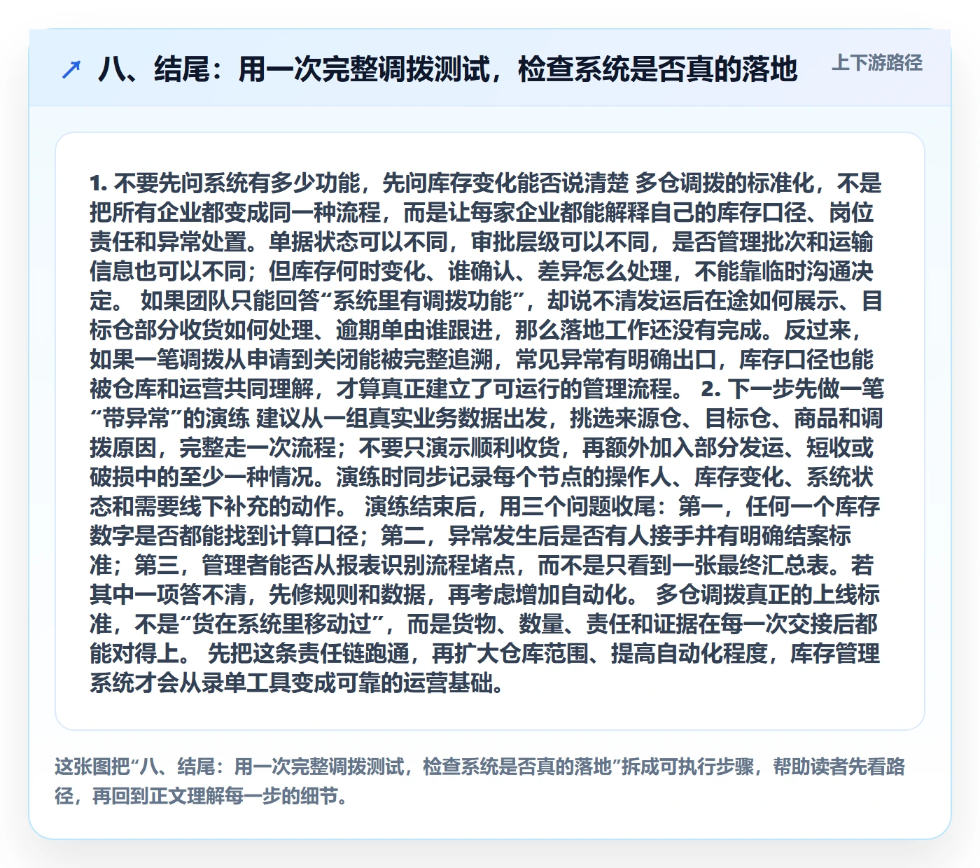 八、结尾：用一次完整调拨测试，检查系统是否真的落地