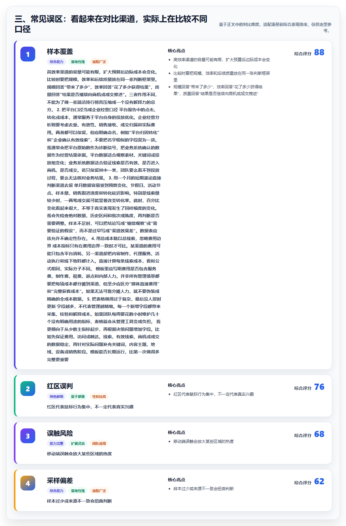 三、常见误区：看起来在对比渠道，实际上在比较不同口径