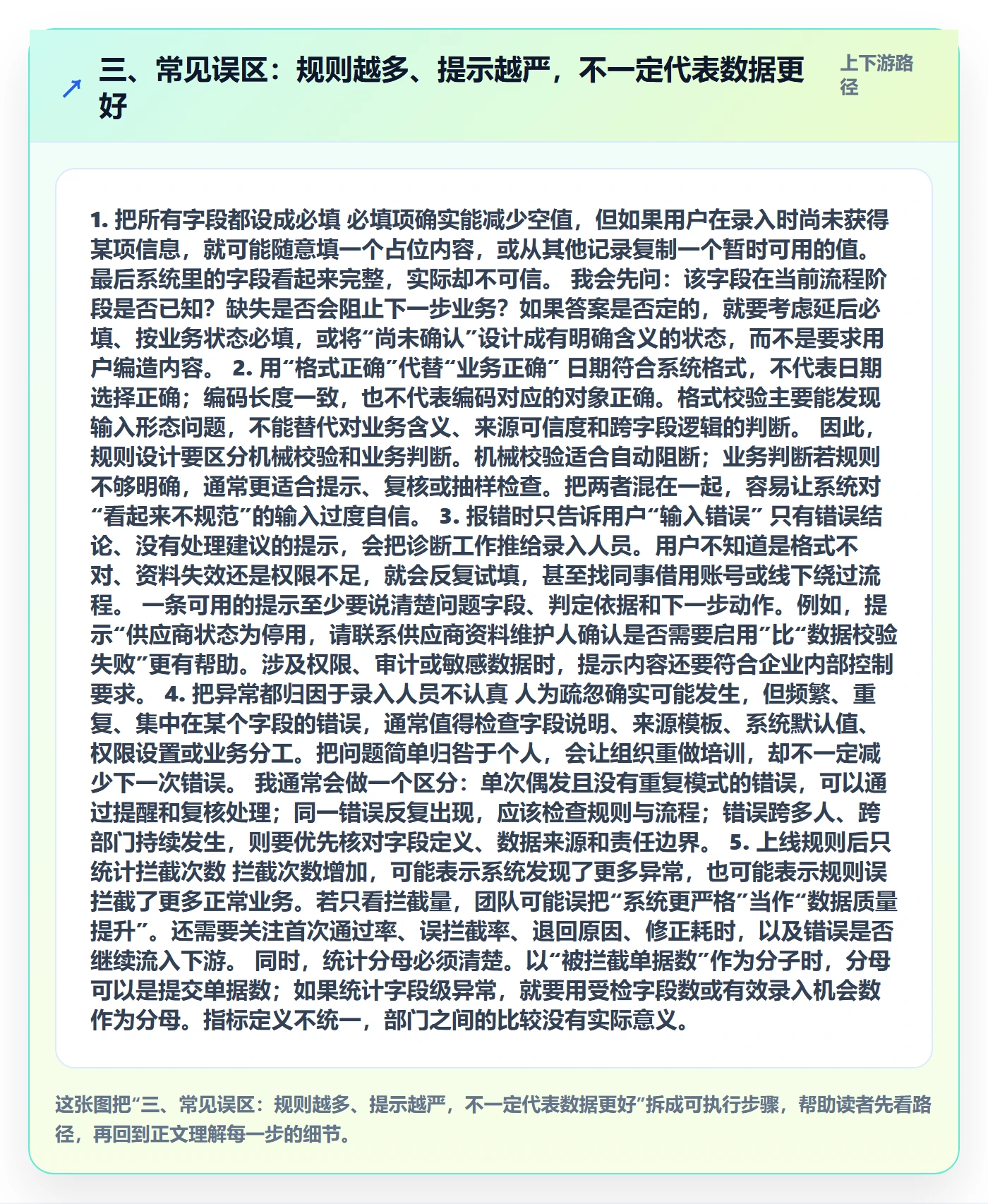 三、常见误区:规则越多、提示越严,不一定代表数据更好