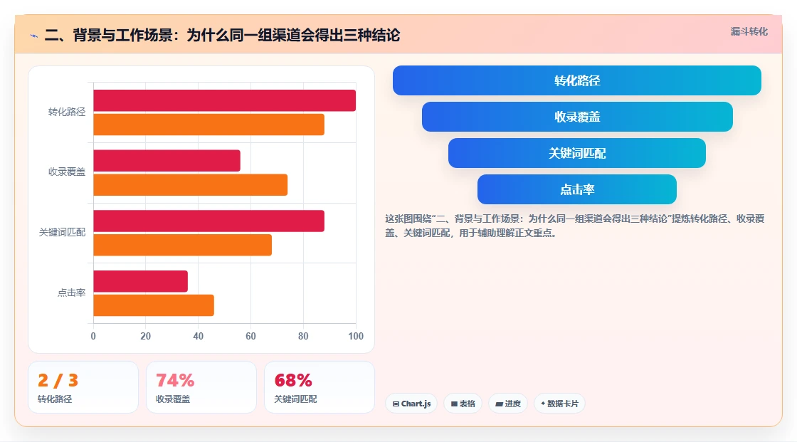 二、背景与工作场景：为什么同一组渠道会得出三种结论
