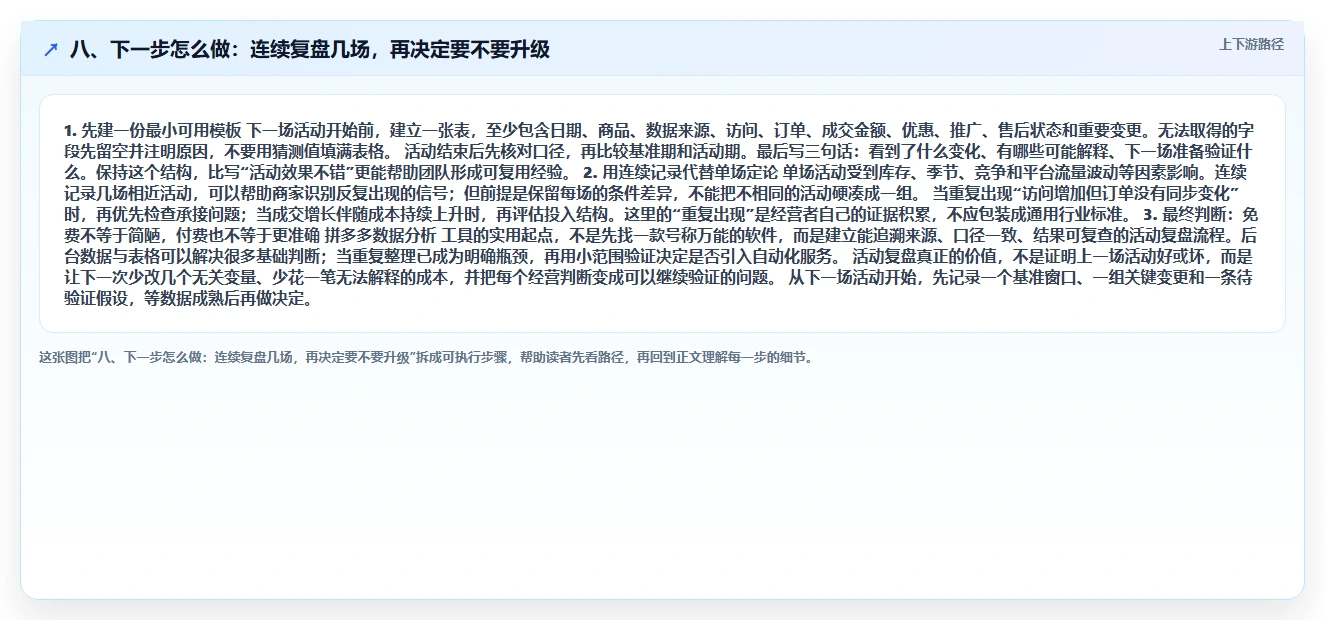 八、下一步怎么做：连续复盘几场，再决定要不要升级