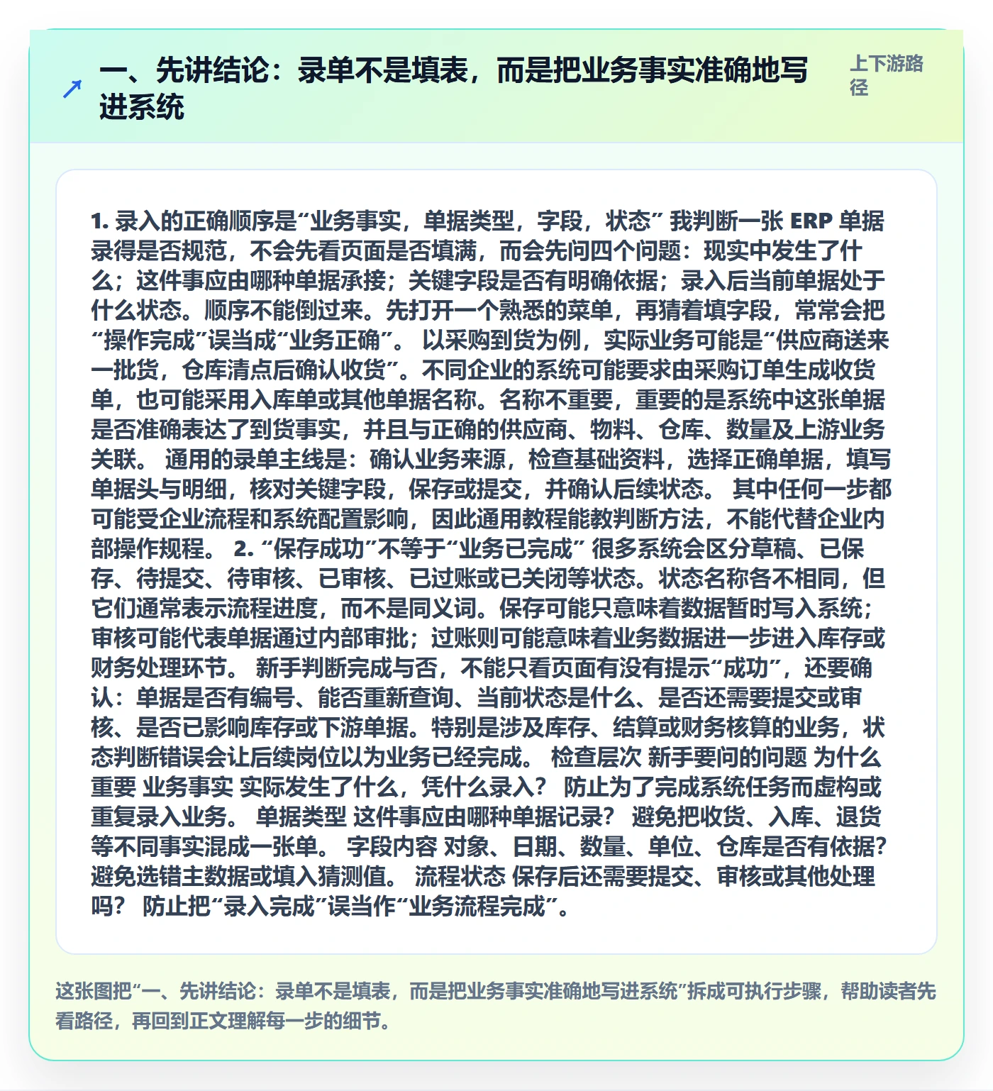 一、先讲结论：录单不是填表，而是把业务事实准确地写进系统
