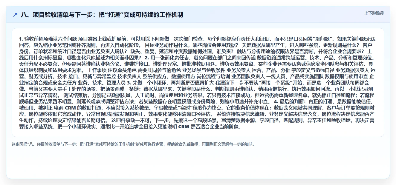 八、项目验收清单与下一步：把“打通”变成可持续的工作机制