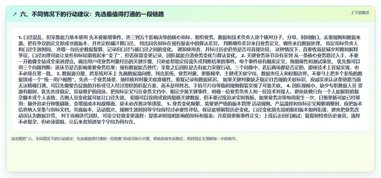 六、不同情况下的行动建议：先选最值得打通的一段链路