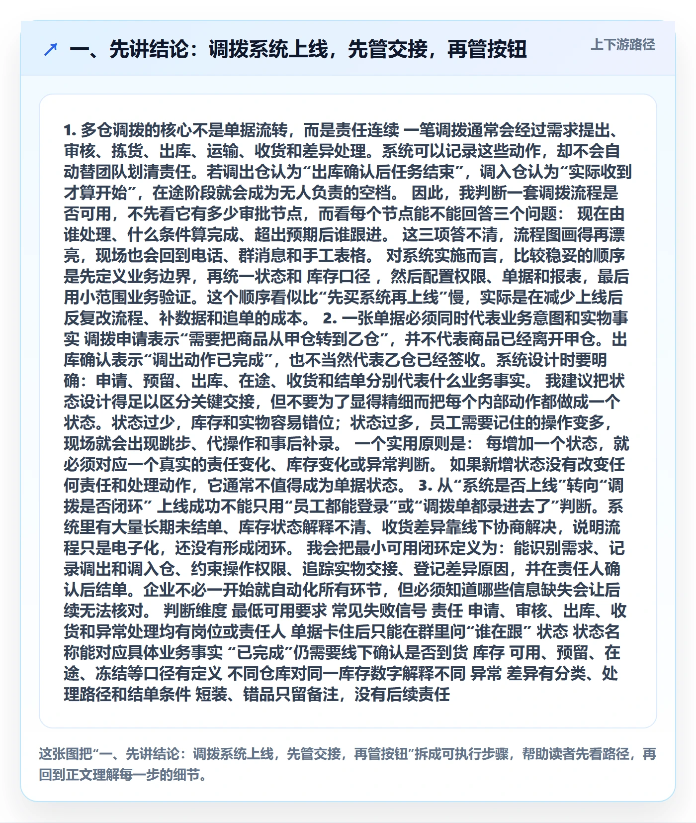 一、先讲结论：调拨系统上线，先管交接，再管按钮