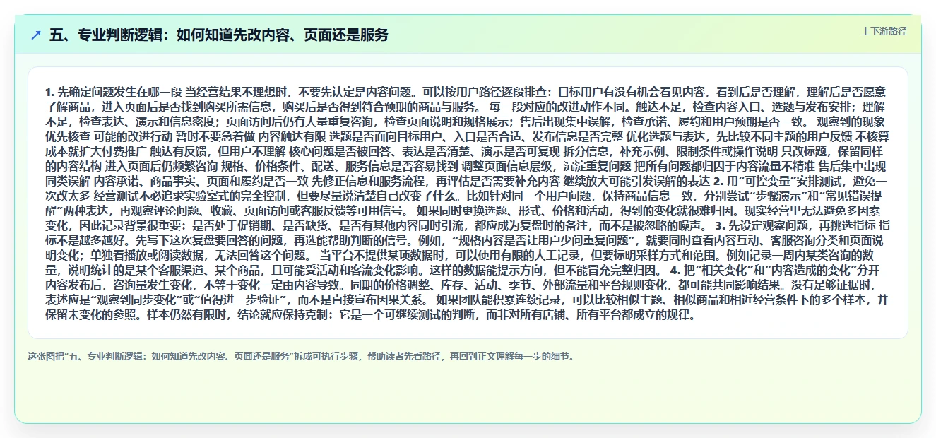 五、专业判断逻辑:如何知道先改内容、页面还是服务
