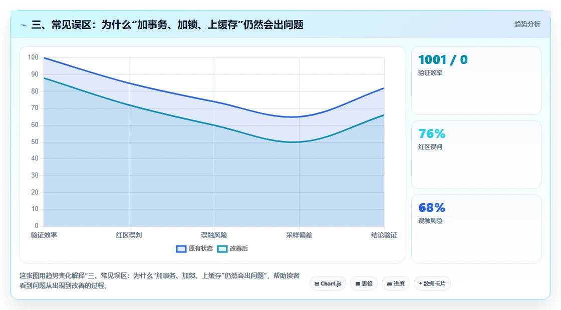 三、常见误区：为什么“加事务、加锁、上缓存”仍然会出问题