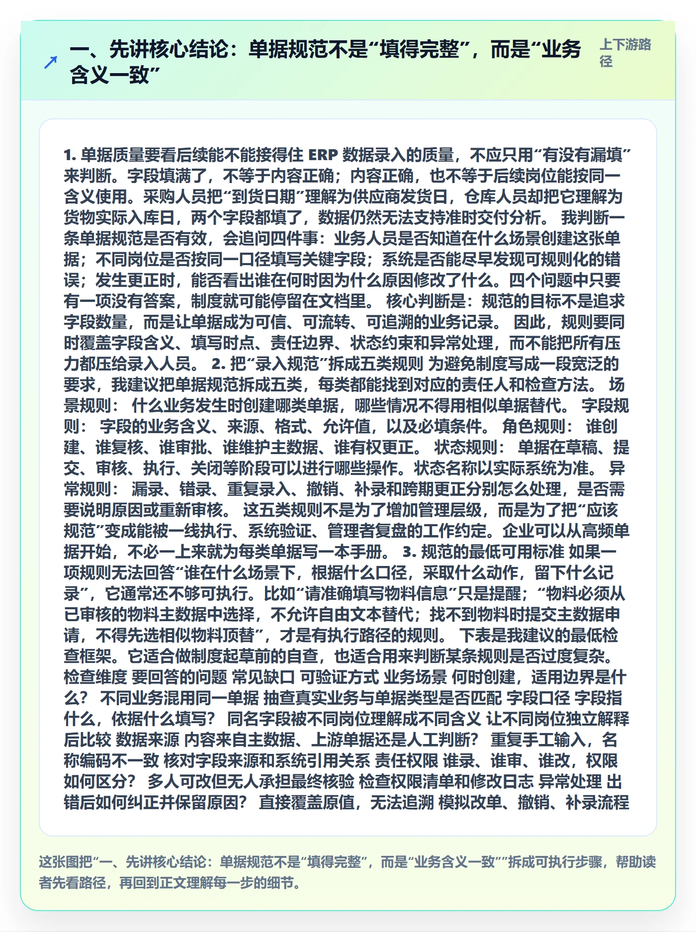一、先讲核心结论：单据规范不是“填得完整”，而是“业务含义一致”