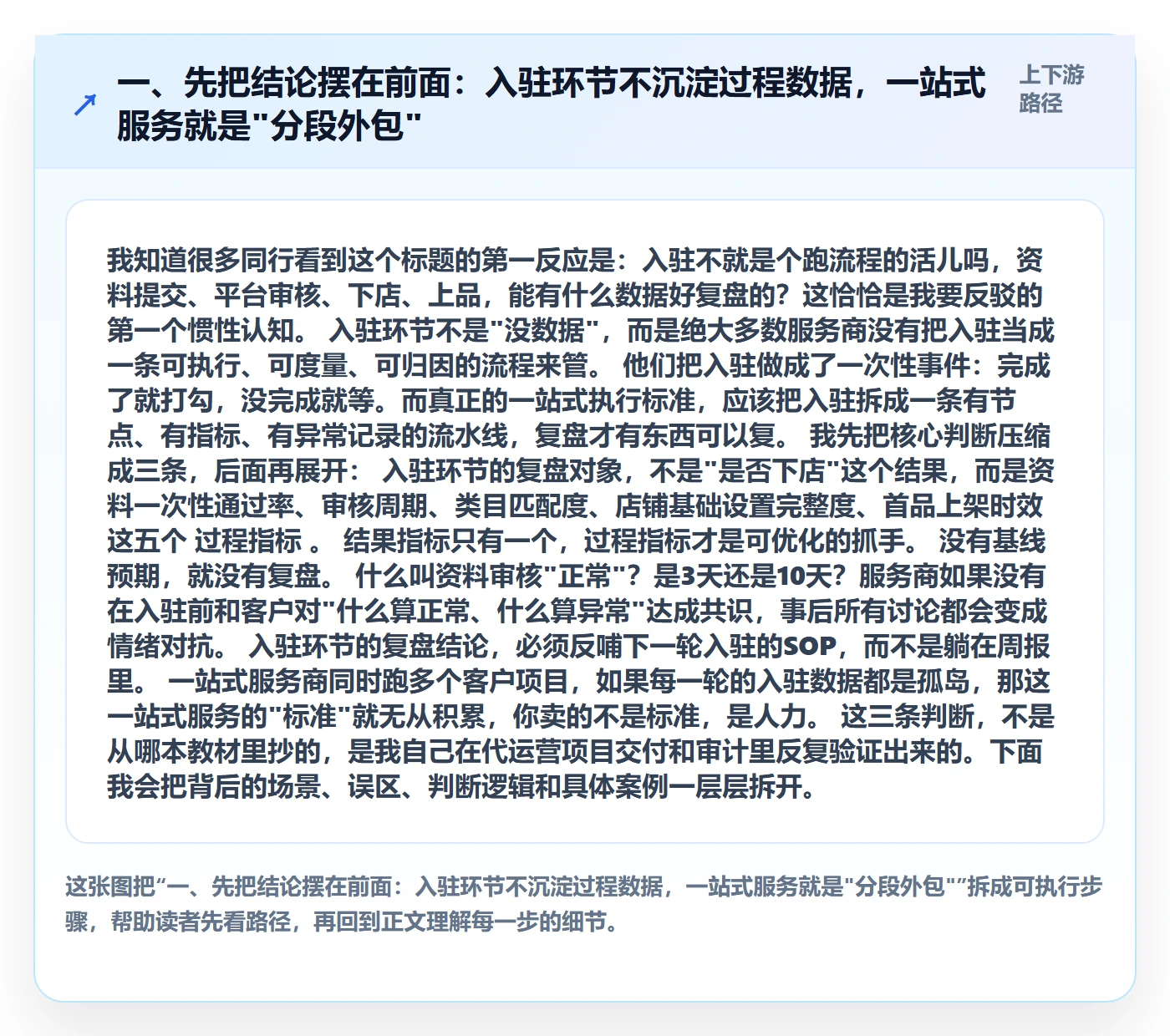 一、先把结论摆在前面：入驻环节不沉淀过程数据，一站式服务就是"分段外包"