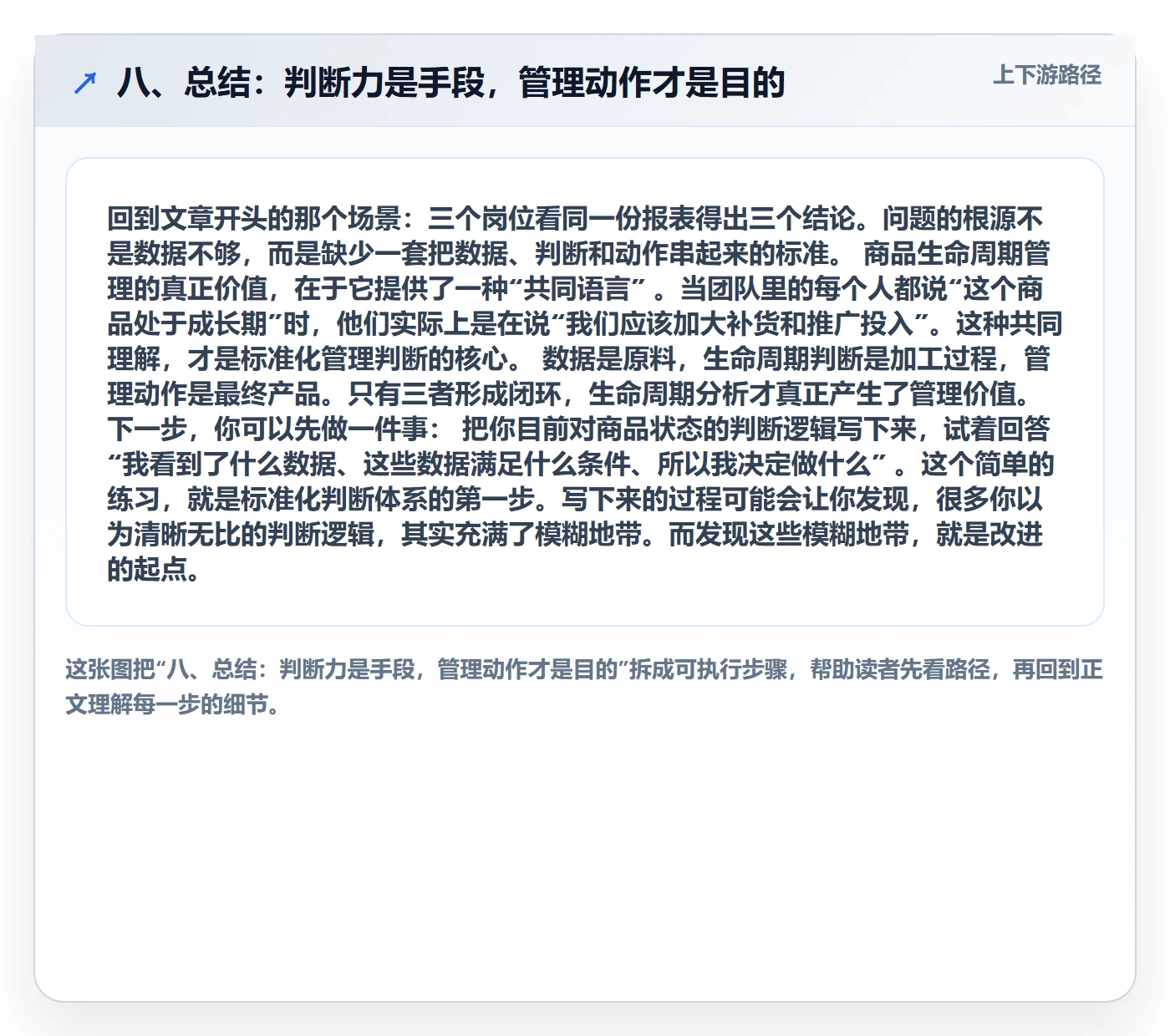 八、总结：判断力是手段，管理动作才是目的