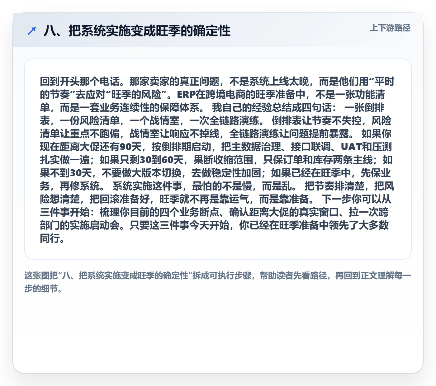 八、把系统实施变成旺季的确定性