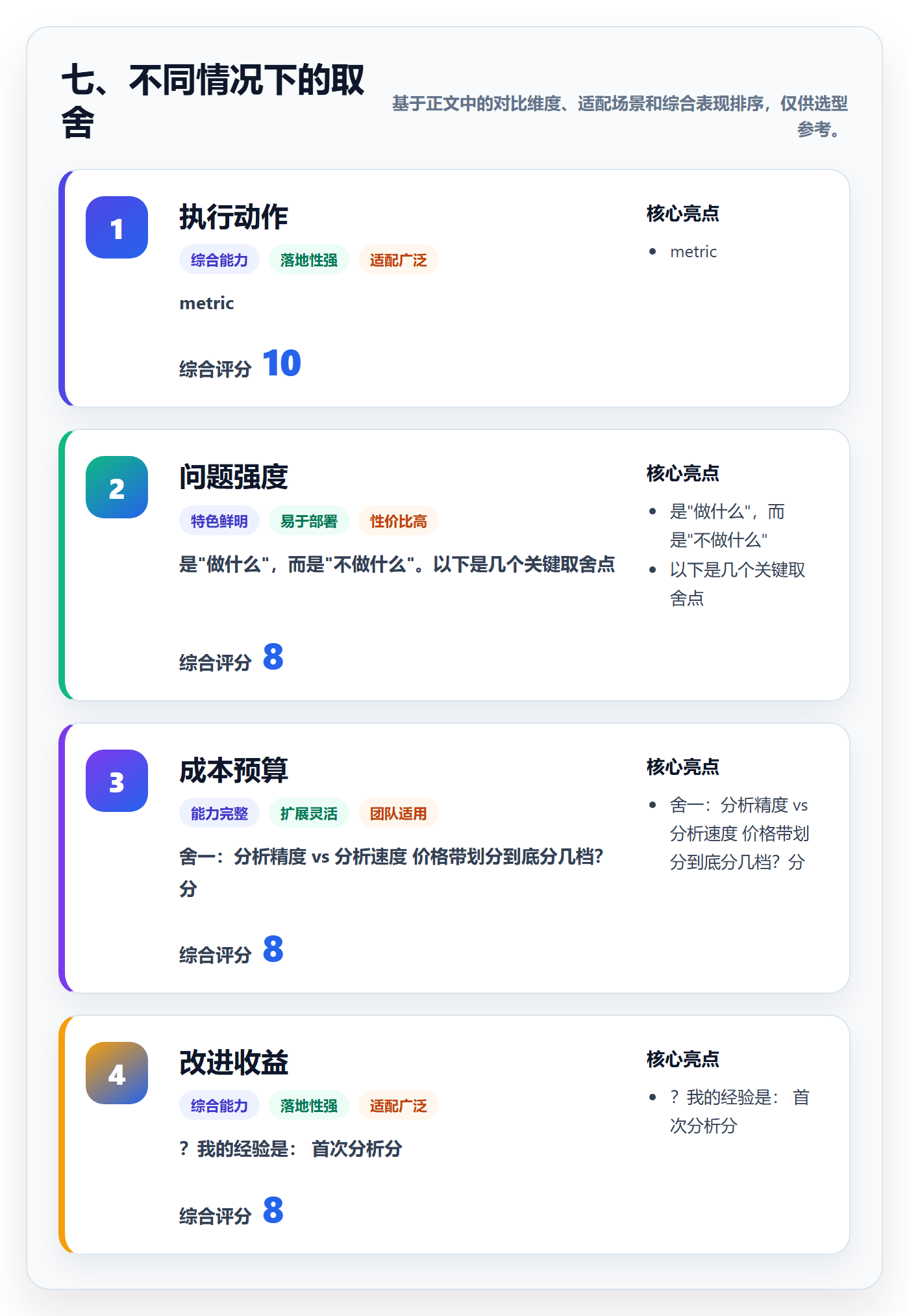 七、不同情况下的取舍