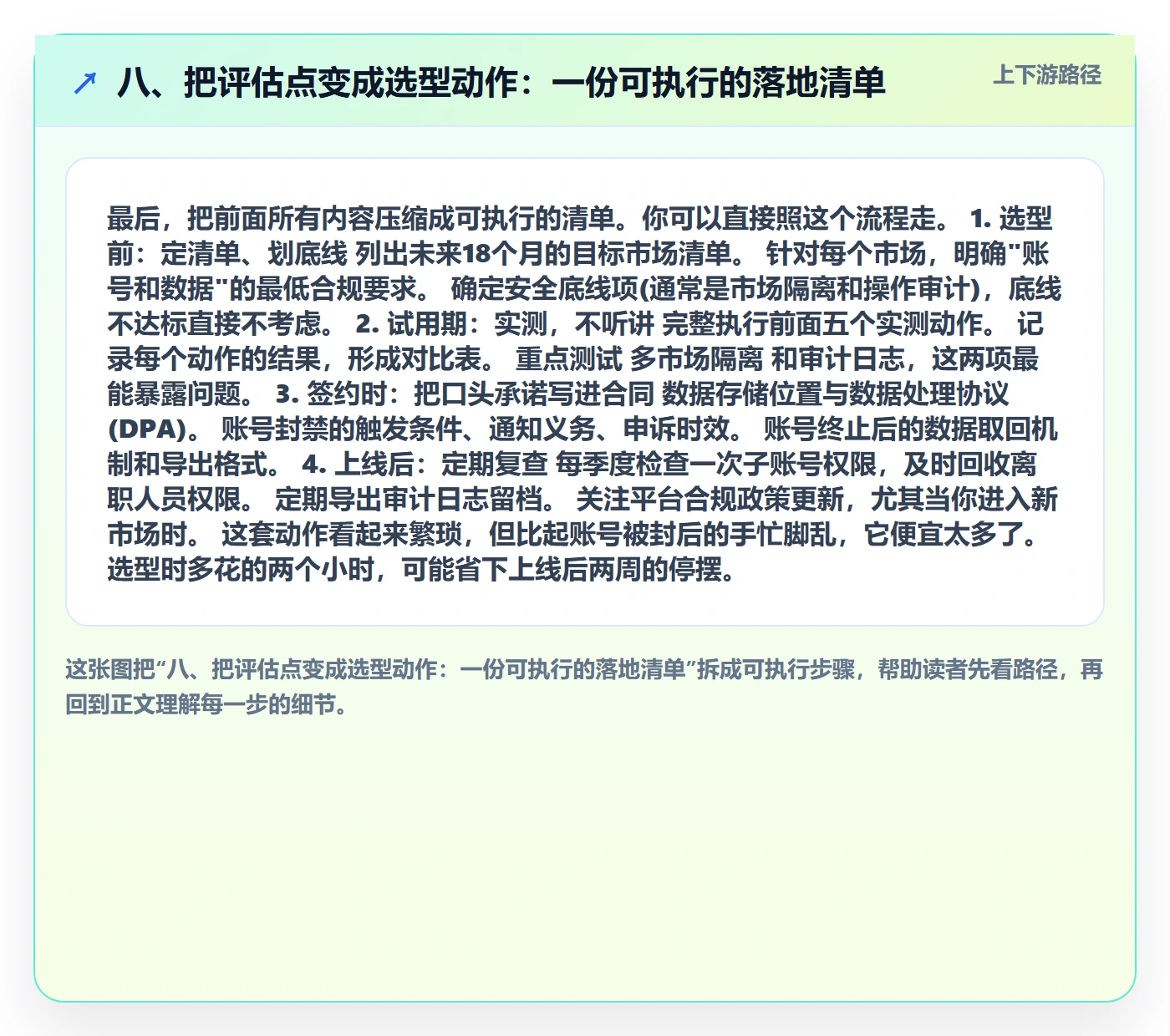 八、把评估点变成选型动作：一份可执行的落地清单