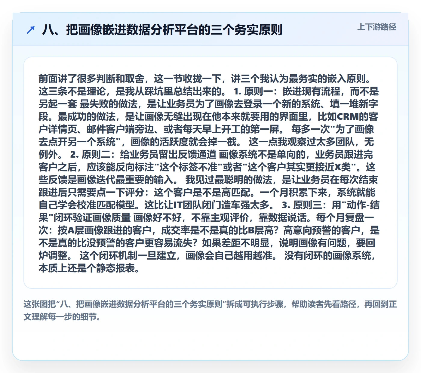 八、把画像嵌进数据分析平台的三个务实原则